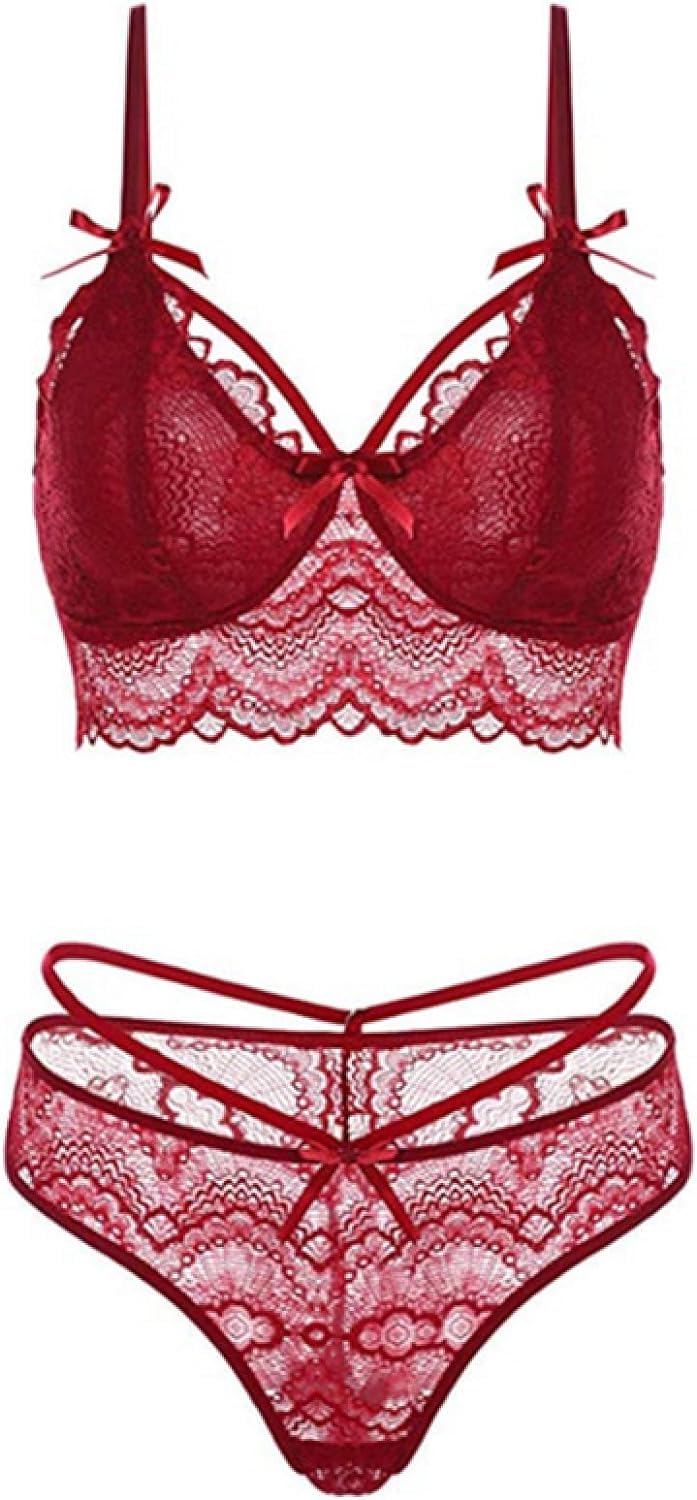 crotchlessSexy Sheer Lingerie Erotic Lined Julong Two-Piece Set for wedding night, honeymoon bridal gift (Red,Large)