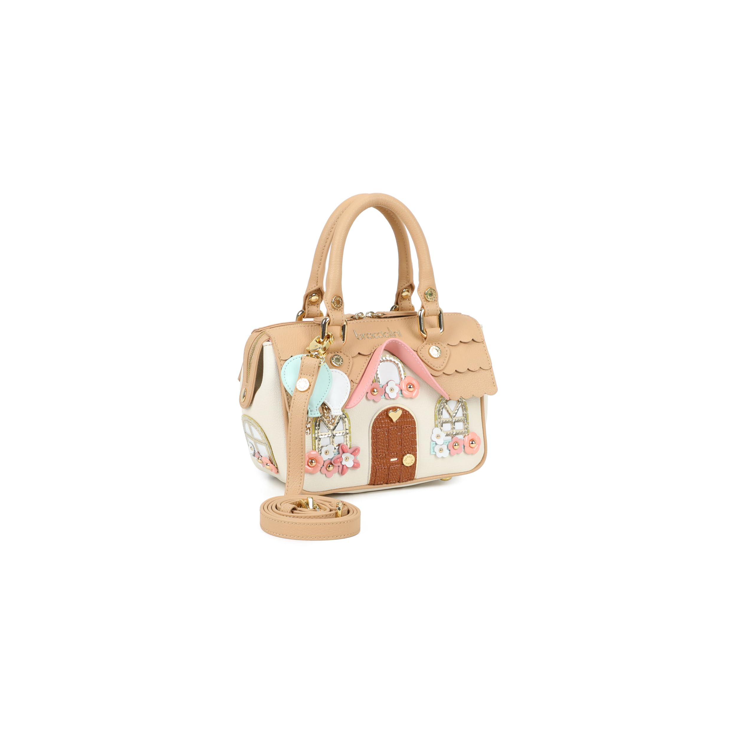 Braccialini Temini Borsa a mano in pelle con doppi manici e tracolla regolabile e removibile, pensata per accompagnarti con stile nella quotidianità. La sua silhouette richiama una graziosa casetta di