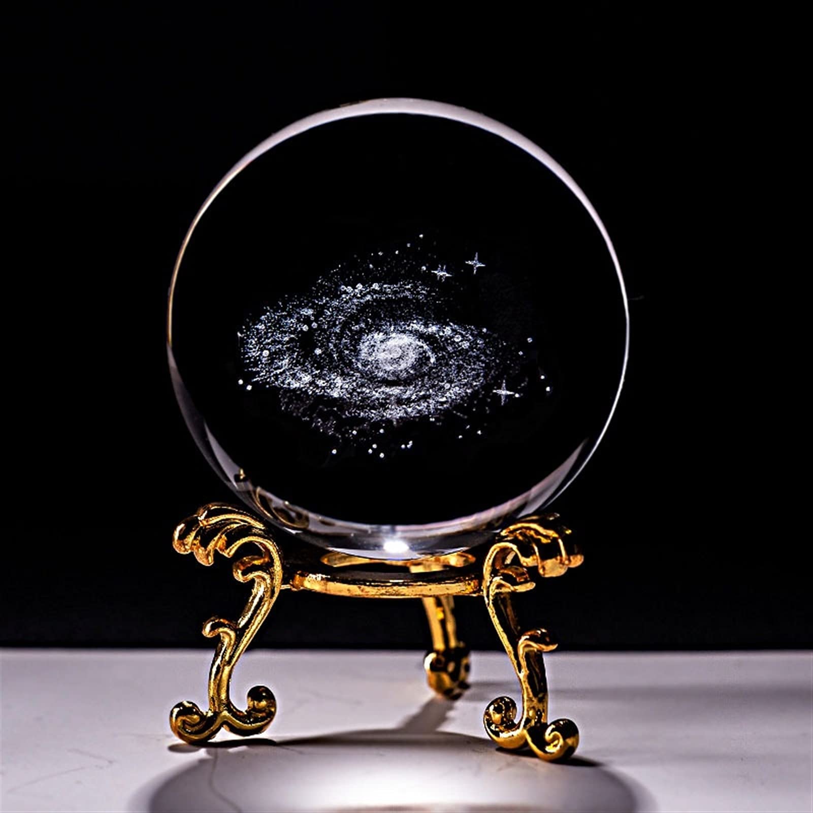 bola de cristal (en la magia occidental) Bola de cristal 3D con láser grabado Cuarzo Esfera de vidrio Decoración del hogar Ornamentos Globe Galaxy Miniaturas Figuras creativas Regalos bola de cristal(