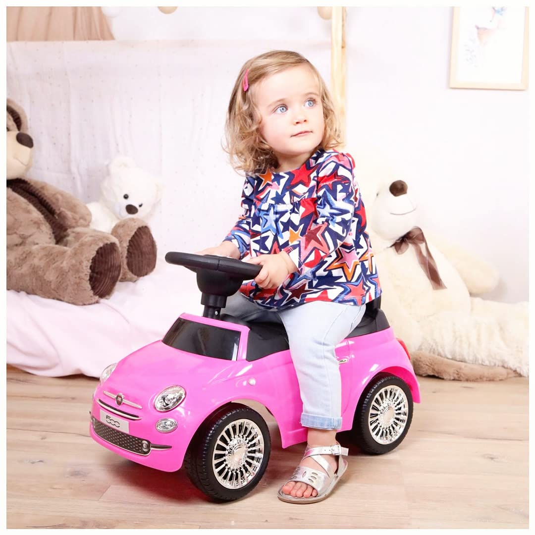 TURBO CHALLENGE - Fiat 500 - Andador - 119106 - Ruedas Libres - Rosa - Máximo 25 kg - Plástico - Pilas no Incluidas - Juguete para niños - Regalo - A Partir de 12 Meses