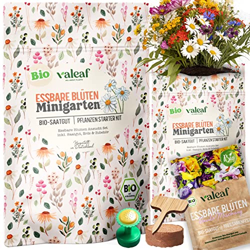 valeaf BIO Essbare Blüten Starter Set - Blumensamen Anzuchtset für bunte, essbare Blumen ideal als Geschenk für Hobbygärtner