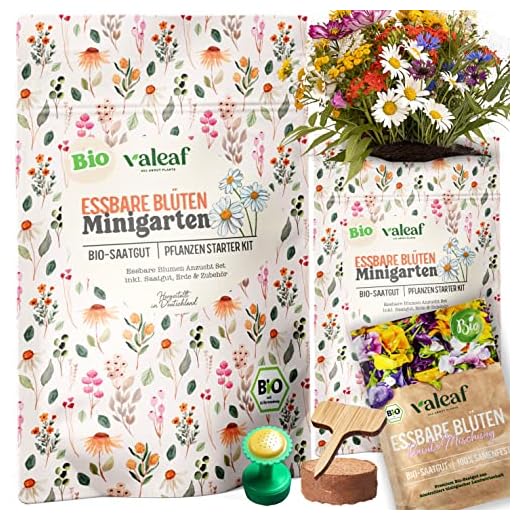 valeaf BIO Essbare Blüten Starter Set - Blumensamen Anzuchtset für bunte, essbare Blumen ideal als Geschenk für Hobbygärtner