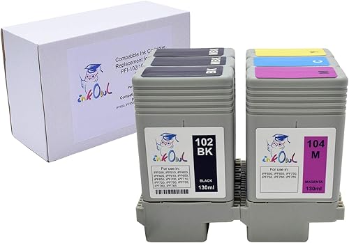 InkOwl Cartucho de tinta de repuesto compatible para impresoras Canon PFI-102104 (4.4 fl oz, 6 unidades) - iPF650, iPF655, iPF750, iPF755, iPF760,