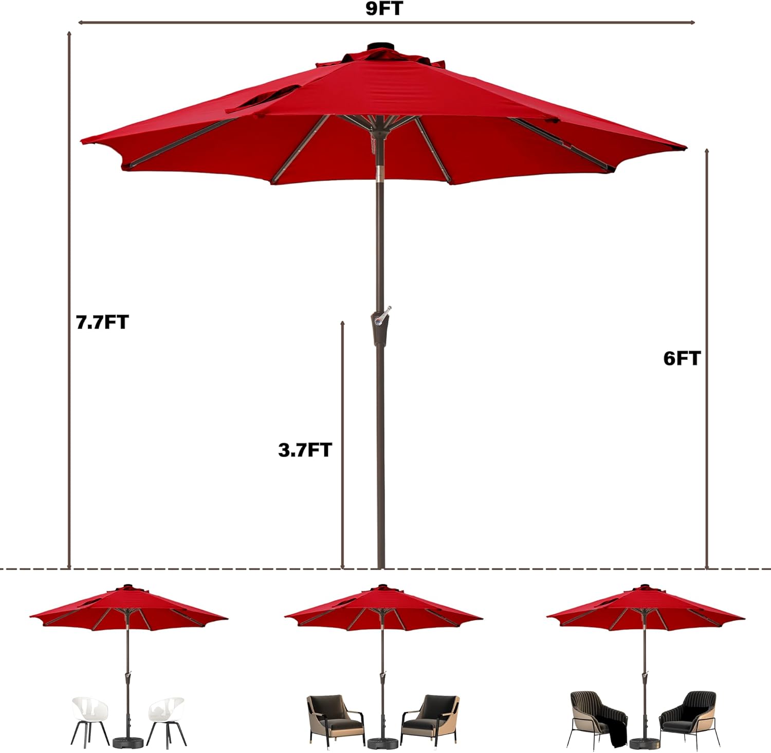 9FT Solar-Powered LED Patio Umbrella with Tilt Crank,Outdoor Market Umbrella with 32 Lights,Sunshade for Deck, Garden and Pool