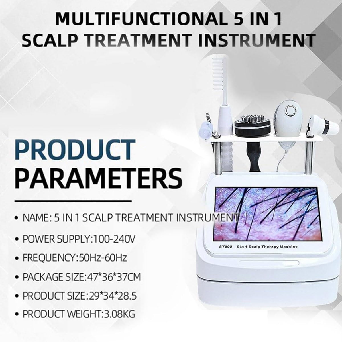 Analizzatore diagnostico della pelle e dei capelli 5 in 1, massaggiatore for il cuoio capelluto da 10 pollici for la caduta dei capelli,rilevamento di cuoio capelluto/pelle/follicoli piliferi