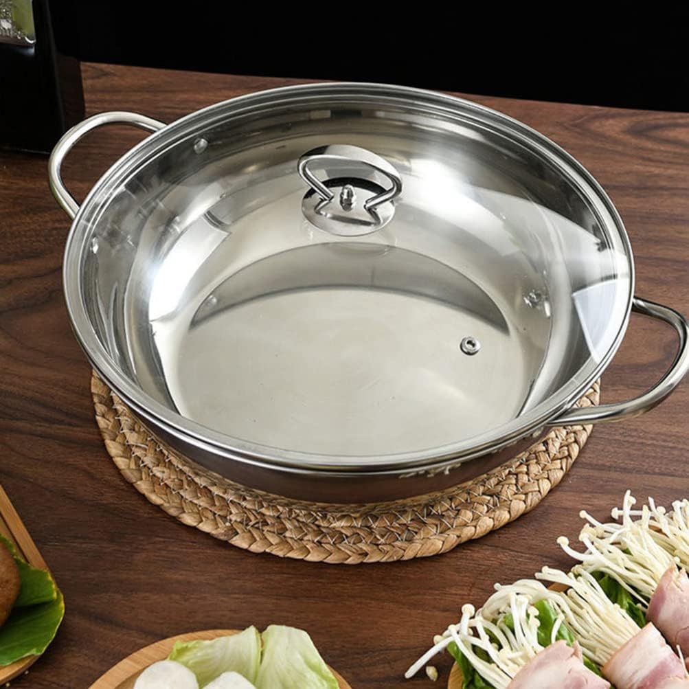 Yardwe 1set Stainless Steel Dual Hot Pot Chinese Style Double Flavor Hot Pot Comfortable Handles Anti-scalding Design for Winter Gatherings and Delicious Meals Random Style