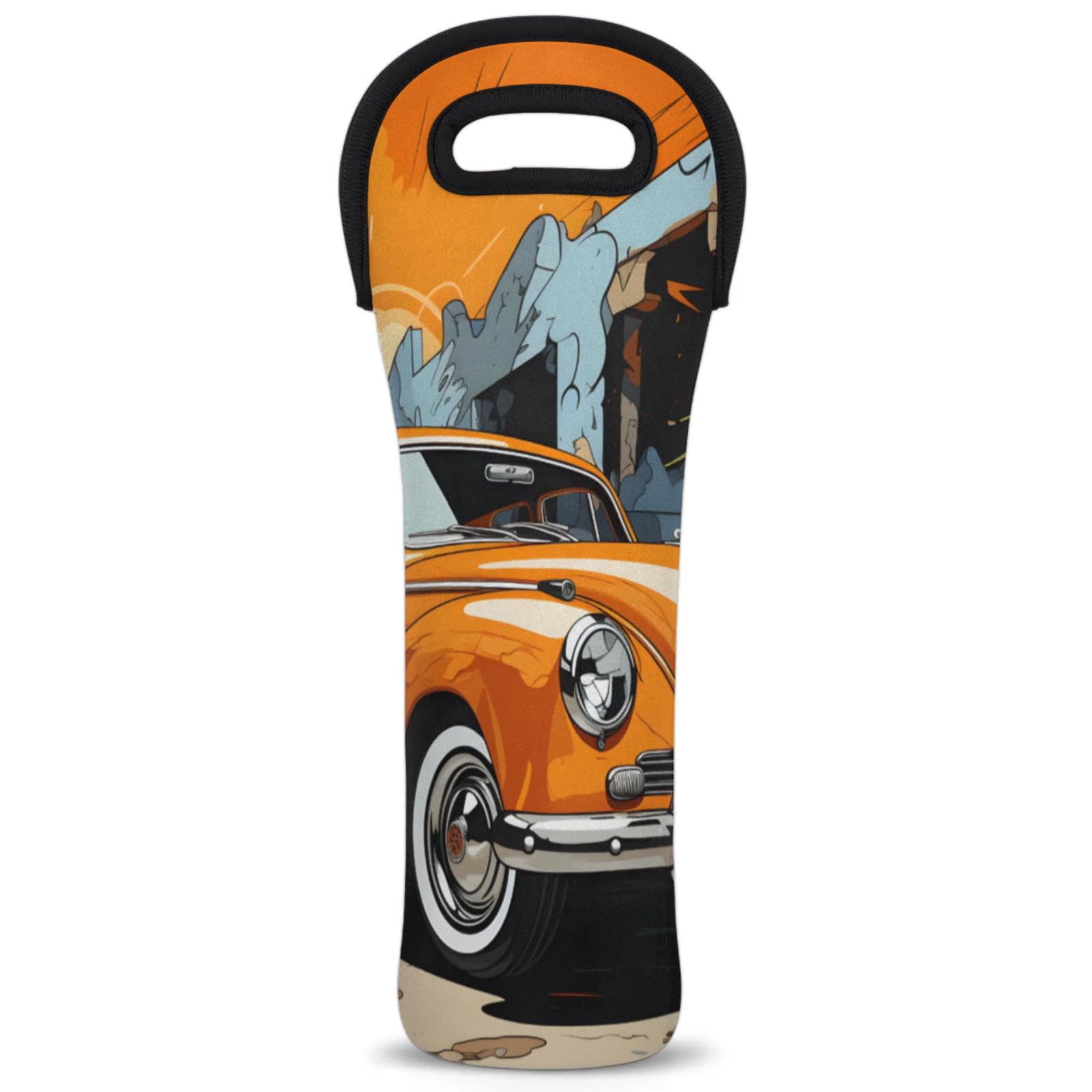 Neoprene Wine Tote Carrier Bag for Wine,Water, Champagne, Beer, Baby Bottles 15.6 x 5.1 Inches, Protective Wine Bag,Retro Sport Car
