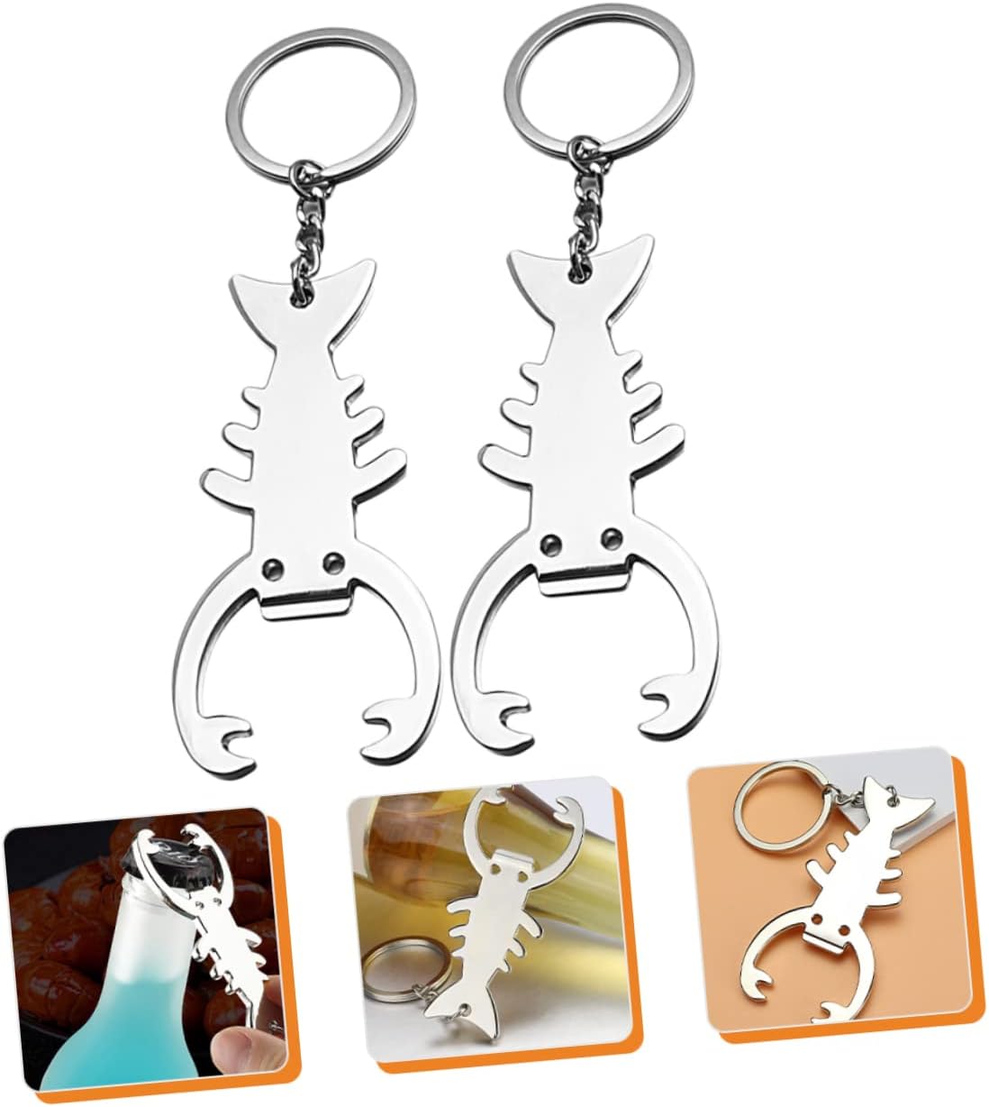 2pcs Lobster Keychain Metal Charm Keyring with Bottle Opener image 5