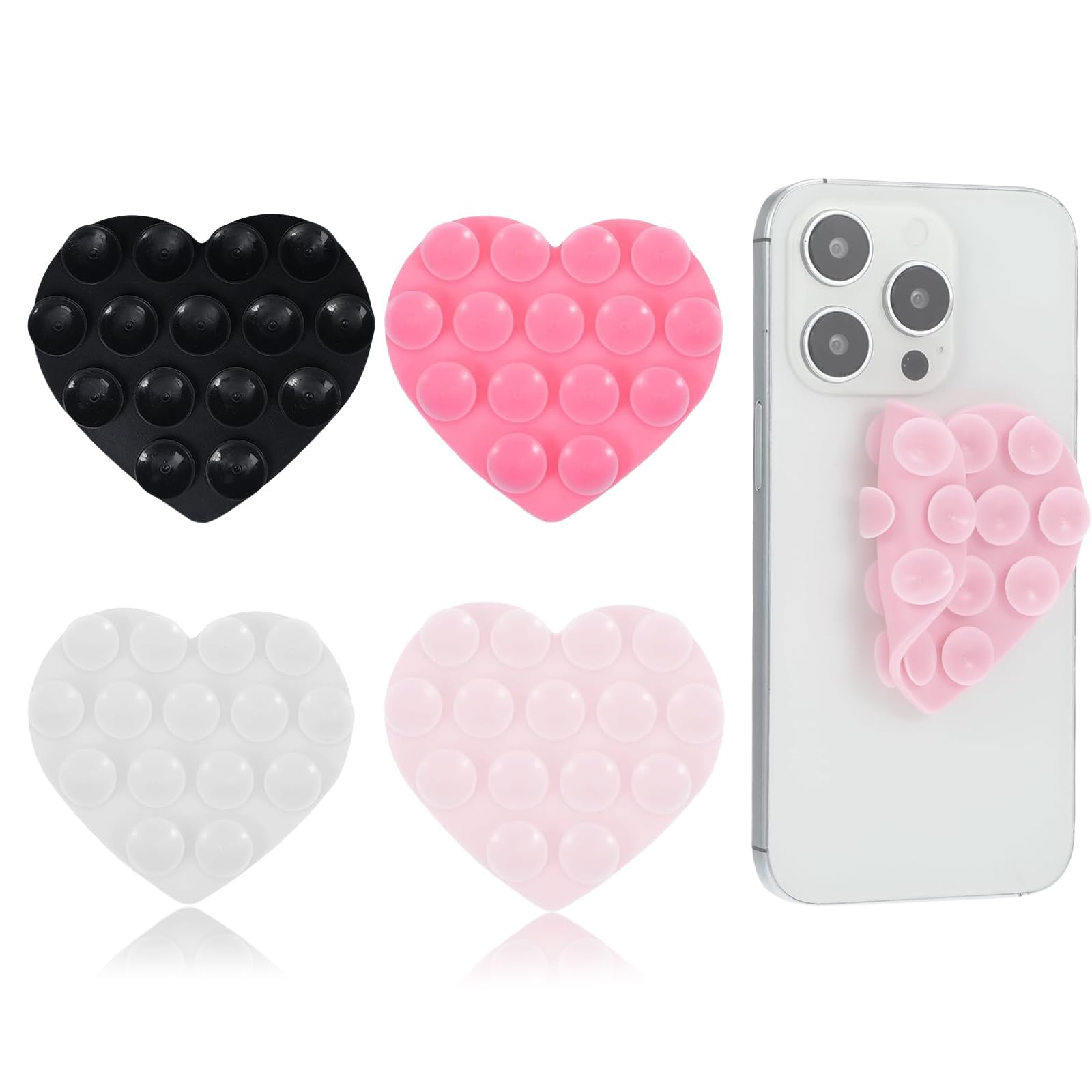 4 Ventouses Cœur Pour Téléphone - Support Selfie, Adhésif Réutilisable Pour Coques Lisses