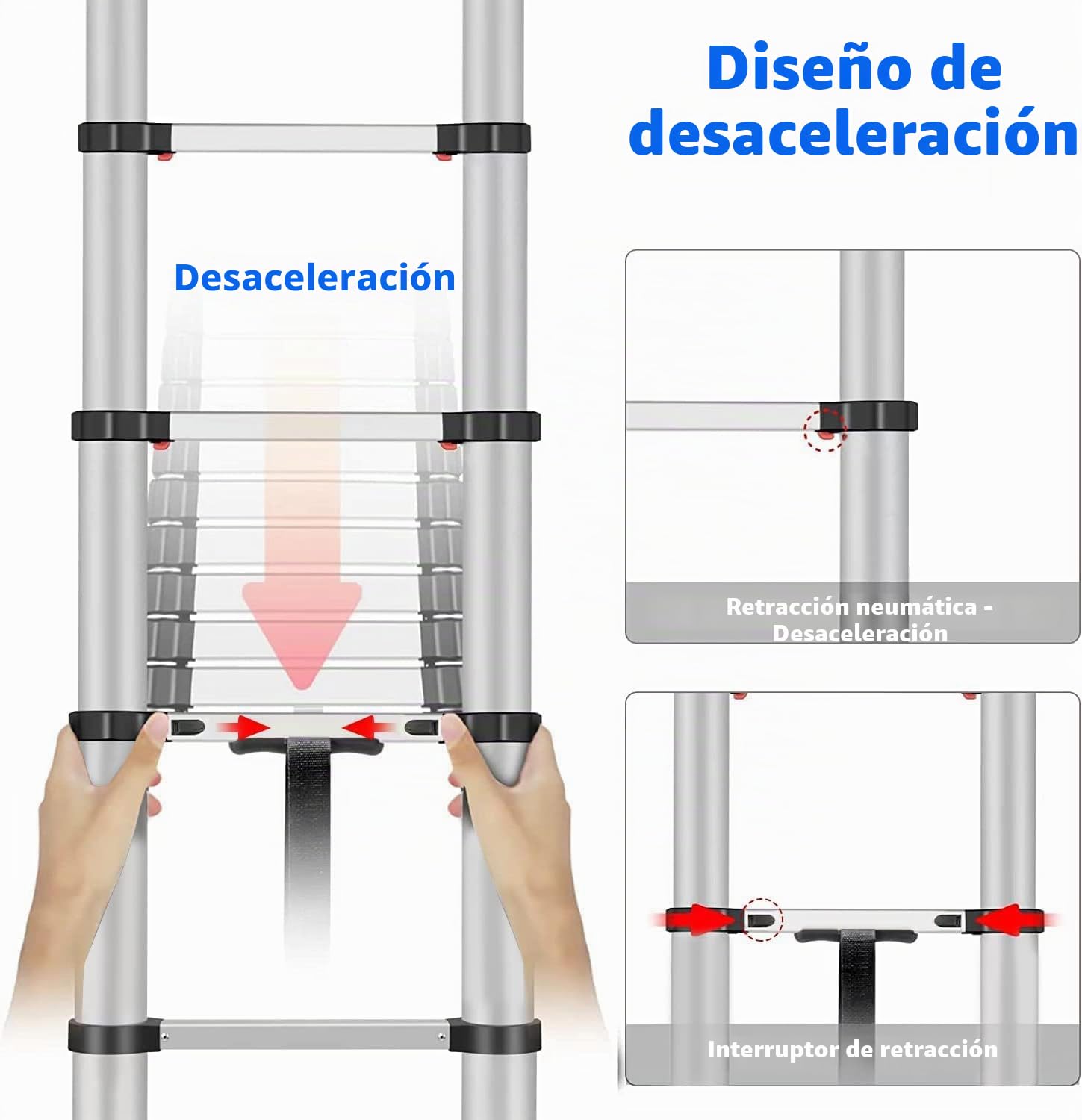 Escalera telescópica y Plegable de Metal, Carga máxima 150 kg (3,79 m)