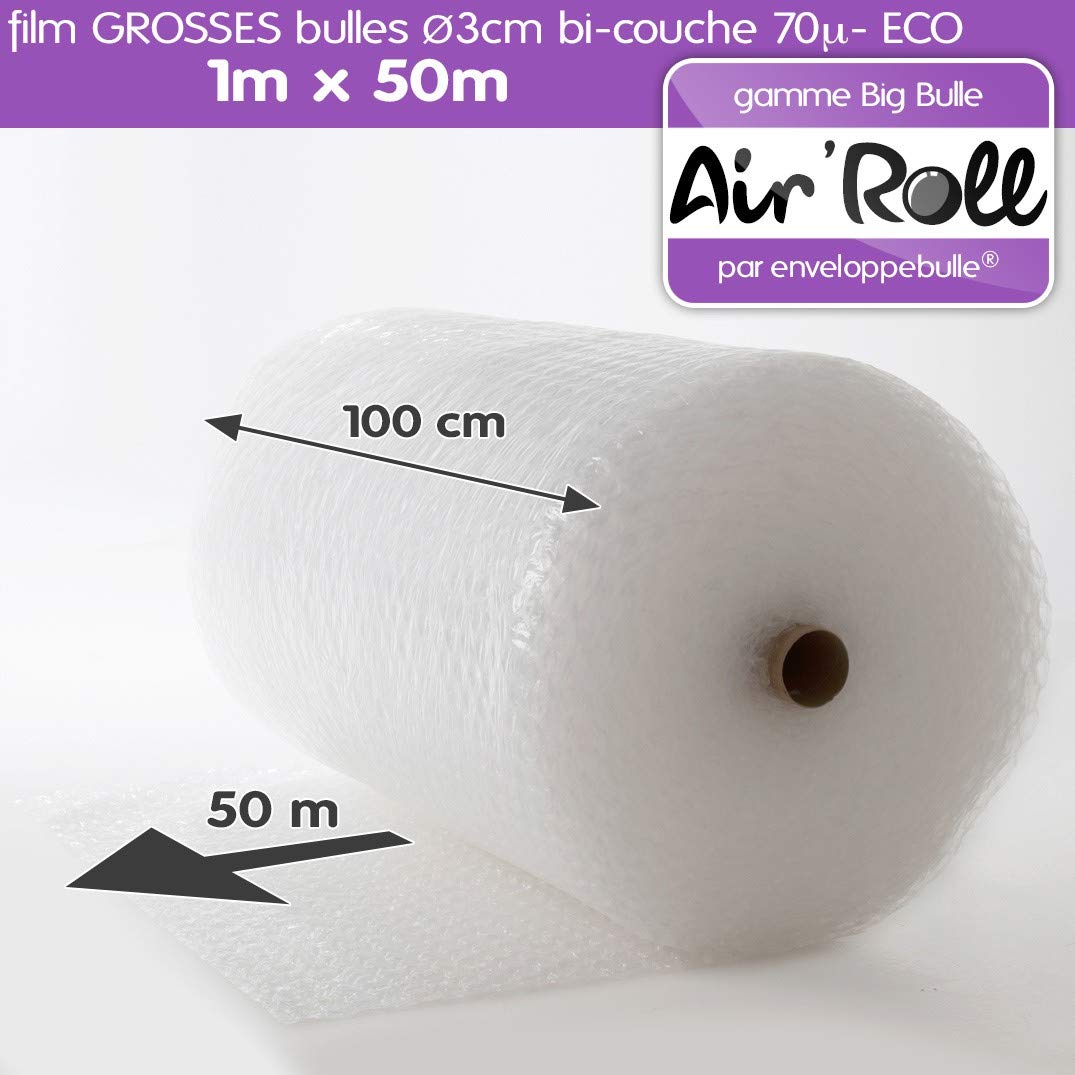 enveloppebulle 1 Rouleau de film GROSSES BULLES d'air largeur 1m x longueur 50m - gamme Air'Roll ECO