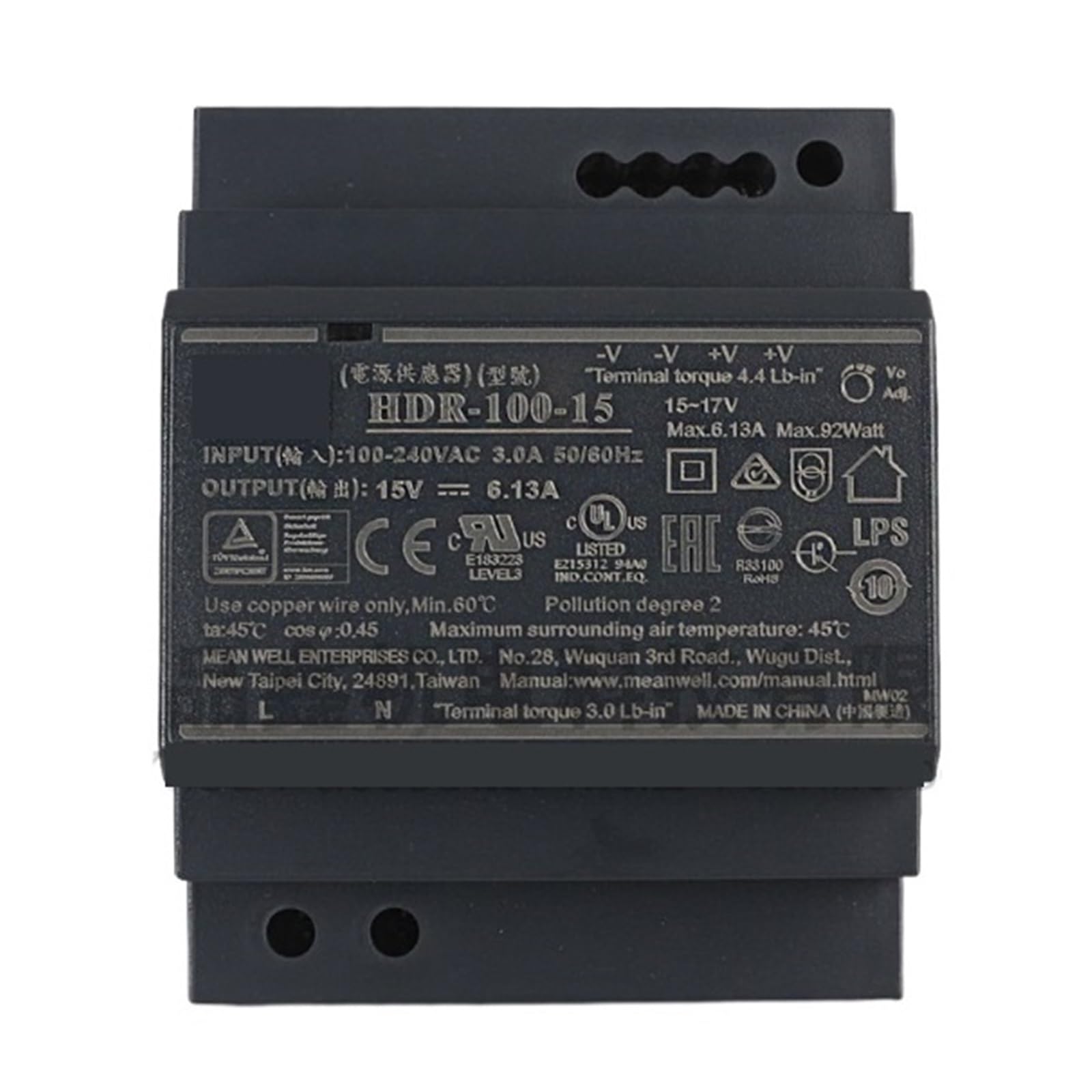 SWEWDSQG HDR-100 HDR-100-12N 7.5A HDR-100-15N 6.5A HDR-100-24N 4.2A HDR-100-48N 2.1A 85~100W Power Supply(HDR-100-48N 2.1A)