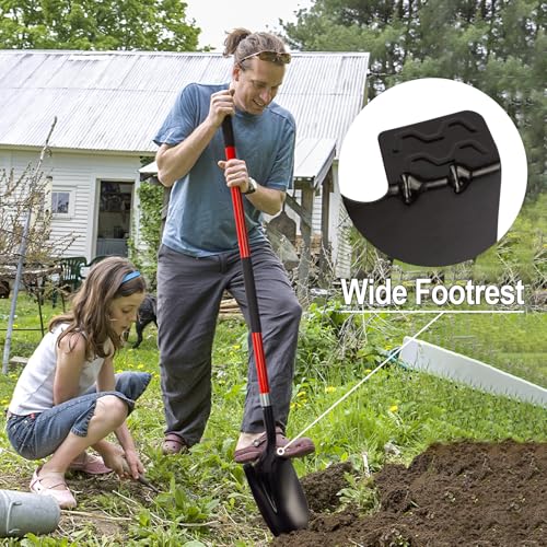 VNIMTI Heavy Duty Gardening Shovel, 56 Inch Round Blade with Fiberglass Handle (Red) - Thumbnail 4
