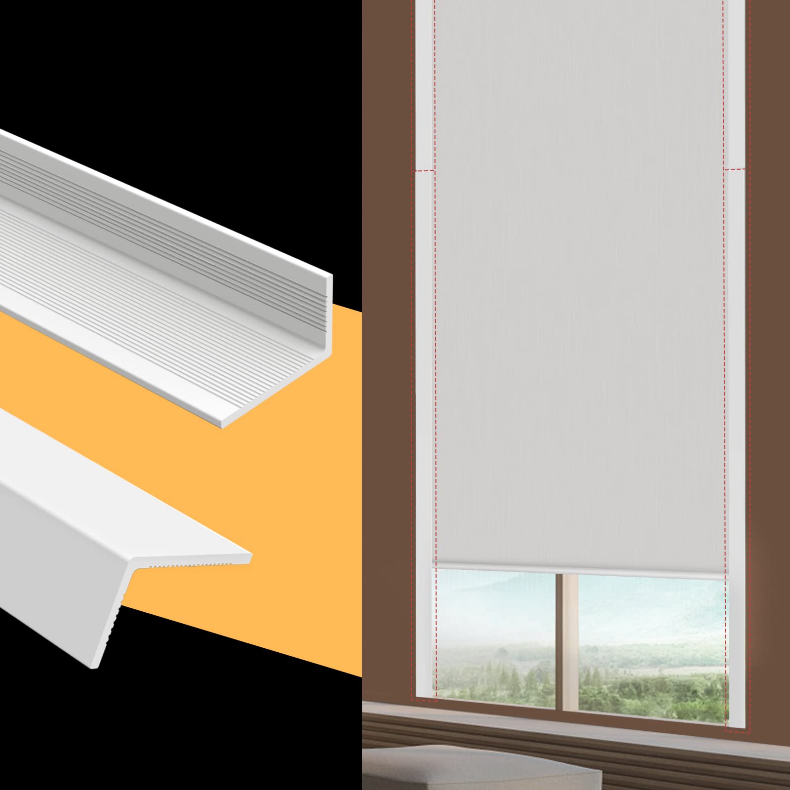 LUCKUP Window Light Blocker Blackout PVC Strips for Blinds Gap Side Track Avoid Light Leakage Magnetic Tape Attached, Side/Top Installation (4PCS-59â€_x009d_L x 1.4â€_x009d_W x 0.8â€_x009d_H, White)