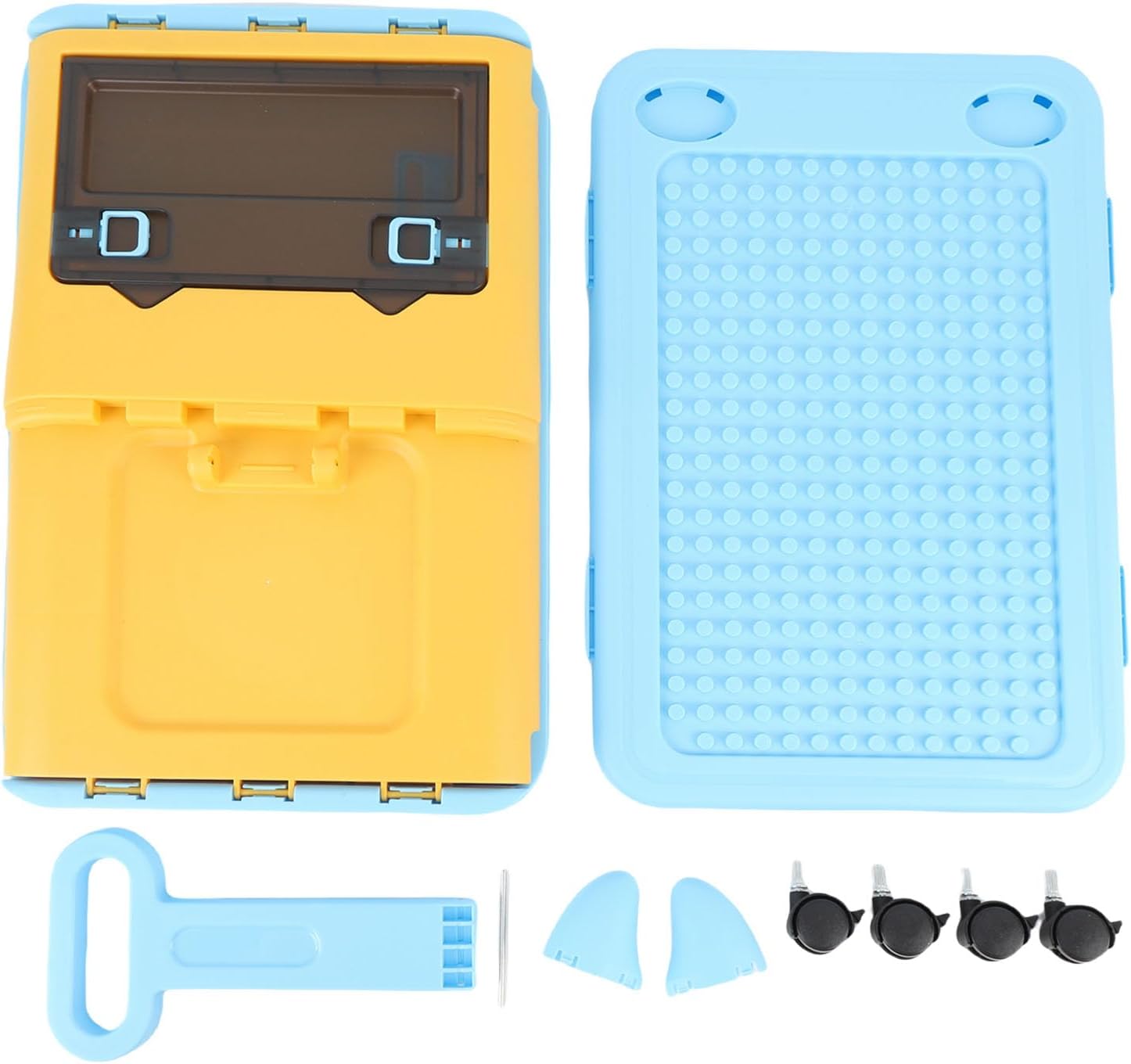 Dioche Toy Chest with Cute Toy Chest Storage Organizer with Pull Handle and Building Block Lid - SpaceSaving Design in Orange Pink for Kids' Toys (Blue Yellow)