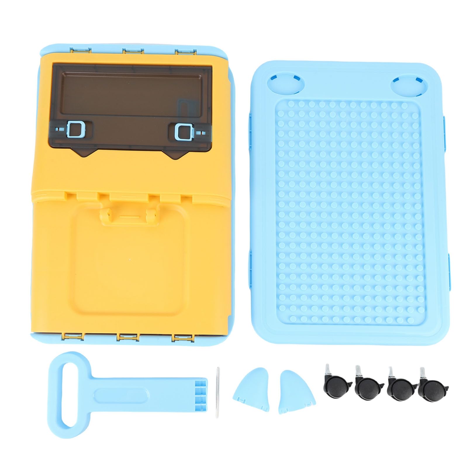 Jiawu Lindo Baúl de Juguetes con Ruedas, Caja de Almacenamiento de Juguetes Resistente para Cosas de Niños, Organizador de Almacenamiento de Fácil de Mover, Estuche de de (azul amarillo)