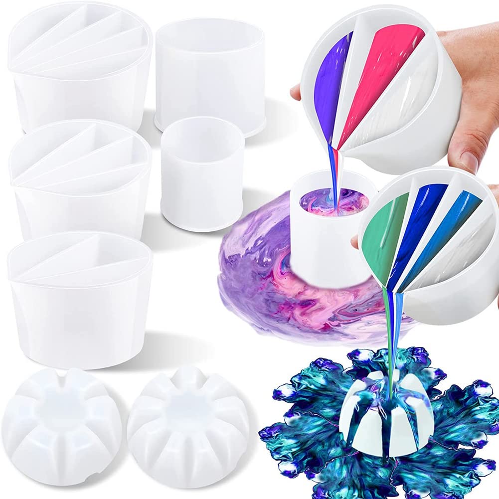 Nudiuhis White 8Pc Paint Pour Cup Bundle Paint Pouring Cup Multi Channel Split Cup For Paint Pouring For Diy Making Resin Acrylic Paint