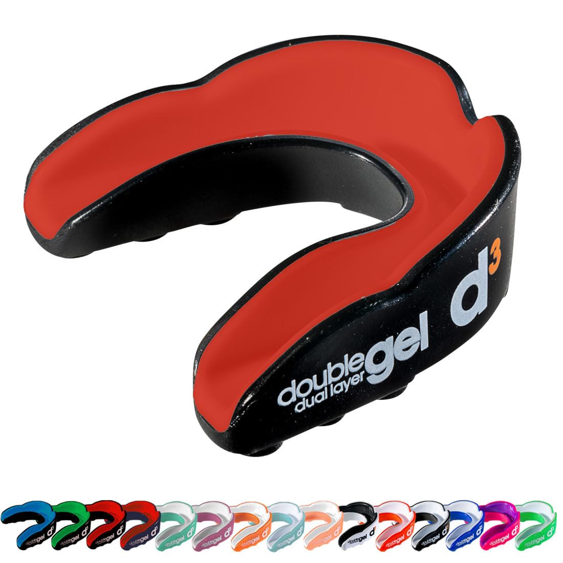 d3 Double Gel Mouthguard wth Case (Black/Red, Youth (Under 12)) Gum Shield for Boxing, MMA, Contact Sports, Rugby, Martial Arts, Judo, Karate, Hockey