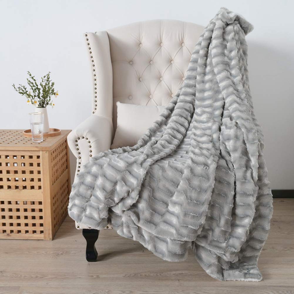 YOUCAI Coperta di Pile Morbido Falso Pelo per Divano Plaid per Divano, Letto, Spostamenti, Viaggi, Adulti, Bambini, Animali Grigio 1 152x127cm