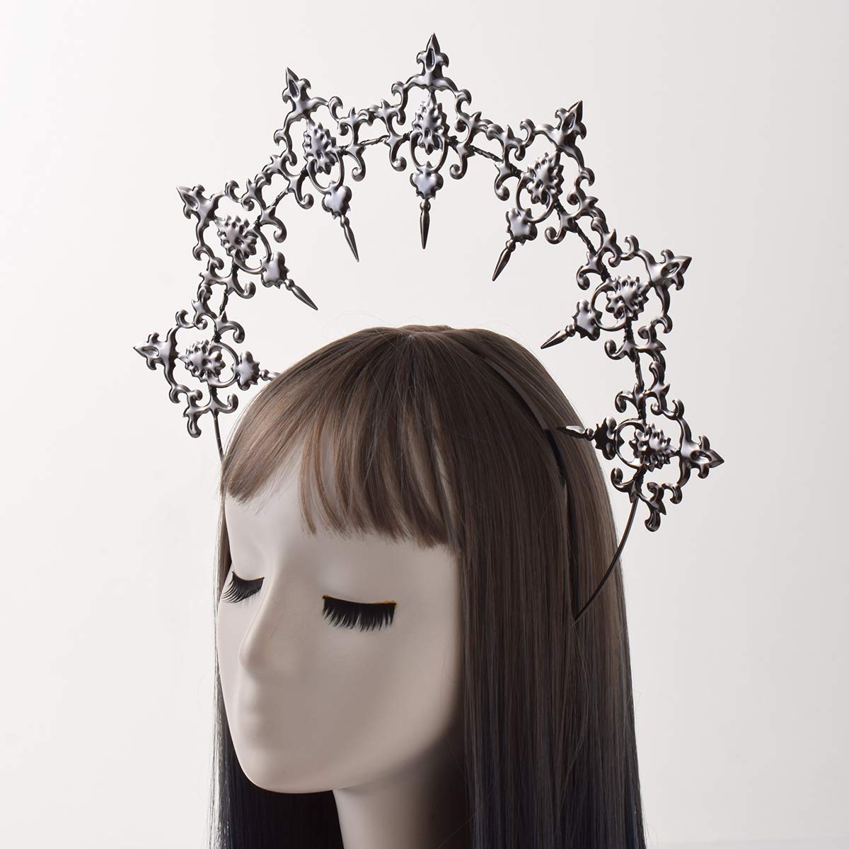BLESSUME Goddess Mary Halloween Headband Alice Band Crown Headband for Women (Black 1) Black 1 Count (Pack of 1) - Image 3