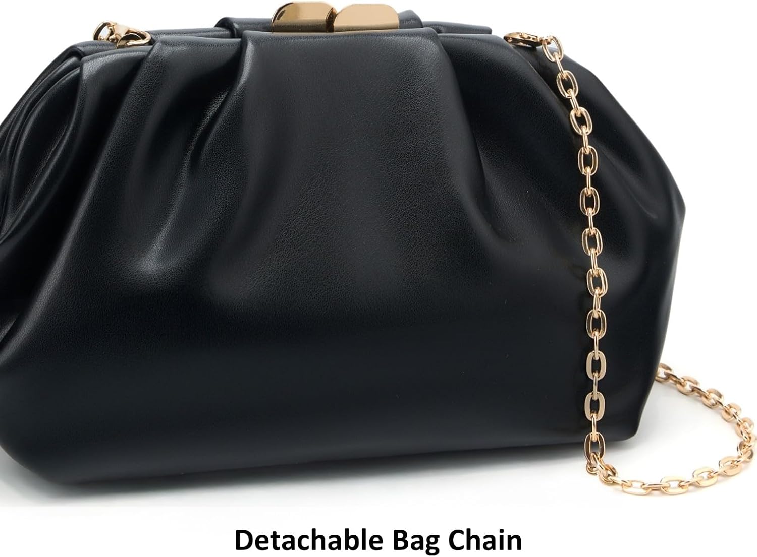 Elegant Pleated Vegan Leather Clutch Purse for Women Soft PU Wedding Evening Bag with Detachable Chain for Prom Party - Image 8