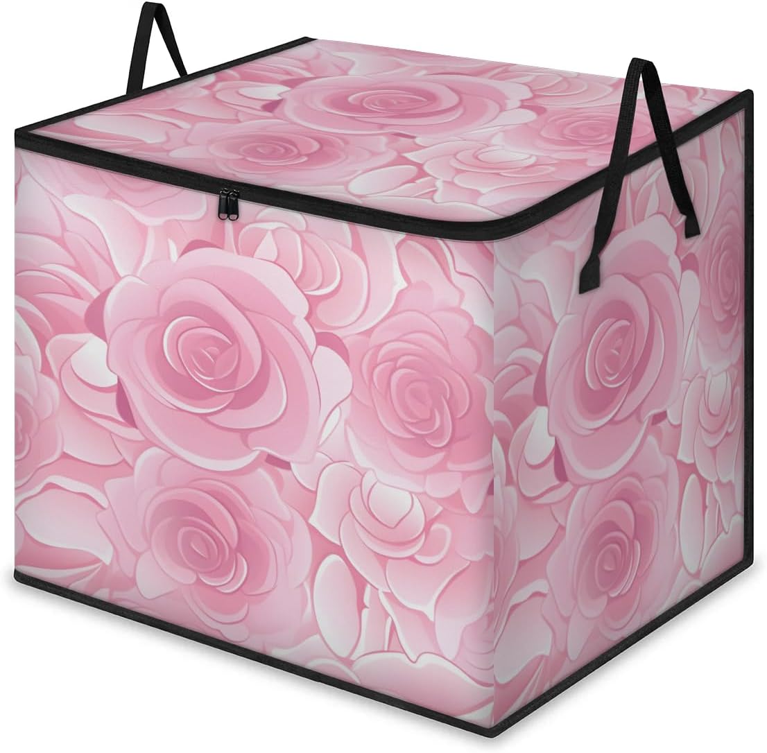 Honeybaby 214L Extra Large Comforter Storage Bag Rose Storage Totes with Lids Waterproof Closet Organizer Folding Blanket Storage Bags for Clothes Bedding Pillows