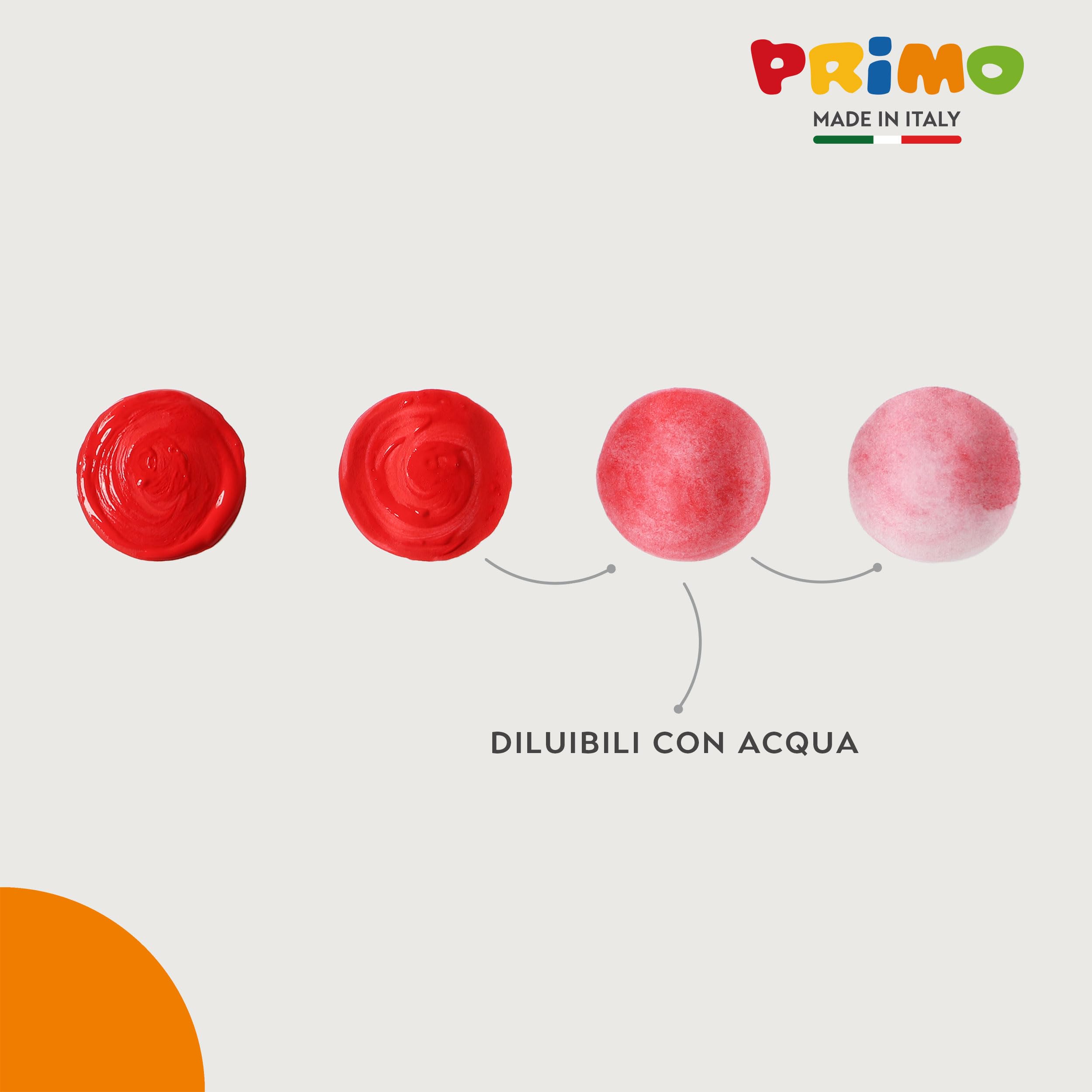 PRIMO - Tempere per Bambini +3 Anni, 8 Tubi da 12 ml, Colori Diluibili con Acqua, Colori a Tempera Fine Densi e Coprenti per Tessuti, Carta, Vetro, Lavoretti Creativi per Bambini e Hobby