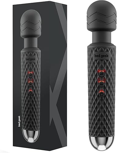 Bed Geek - Masajeador personal de varita con nueva función de memoria, portátil, inalámbrico, impermeable, puerto USB para recarga, masaje de 20