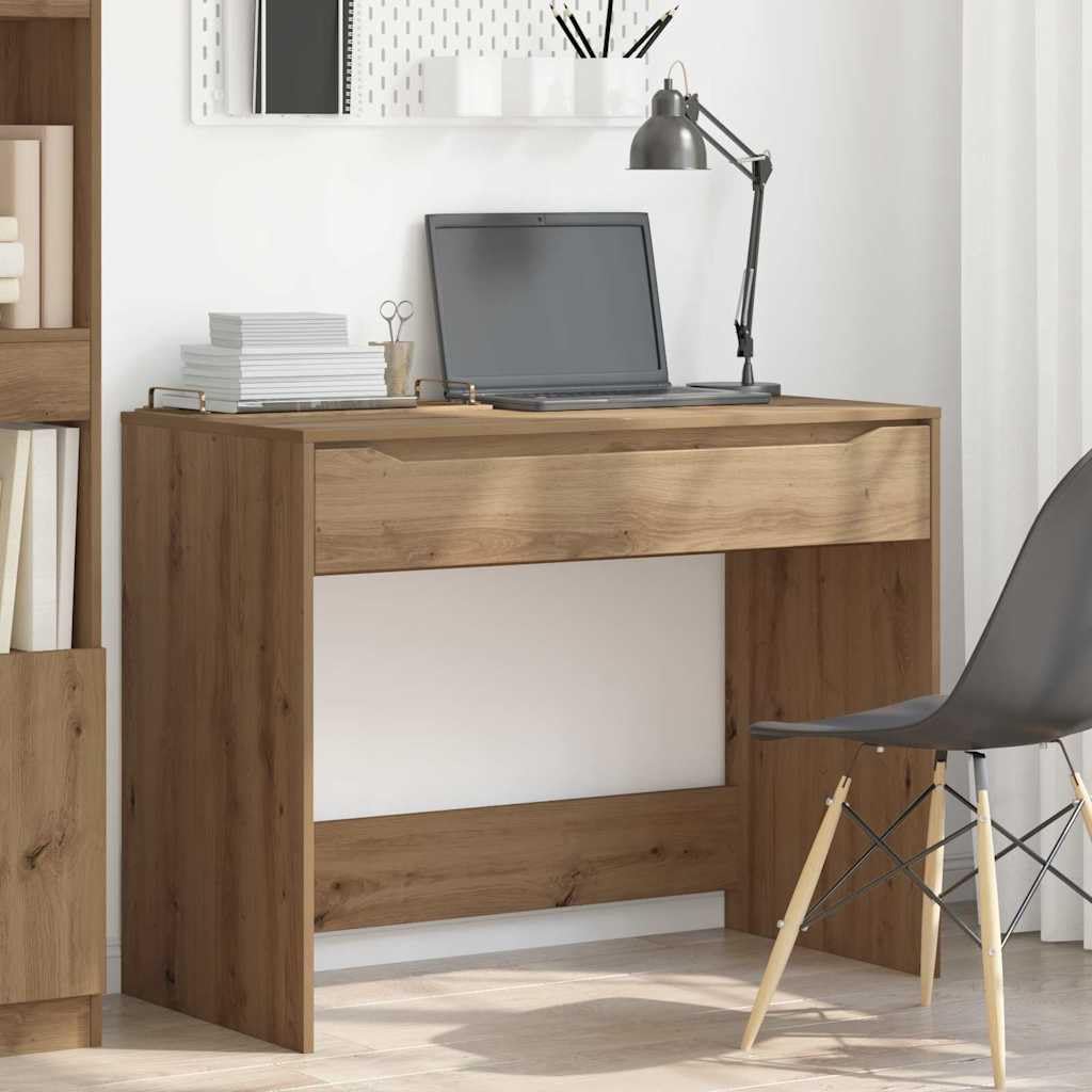 Escritorio de madera de roble Artisan, 100 x 50 x 78 cm, con cajón, mesa de oficina para oficina en casa, estudio, habitación juvenil, portátil, juegos, organización y gestión de cables