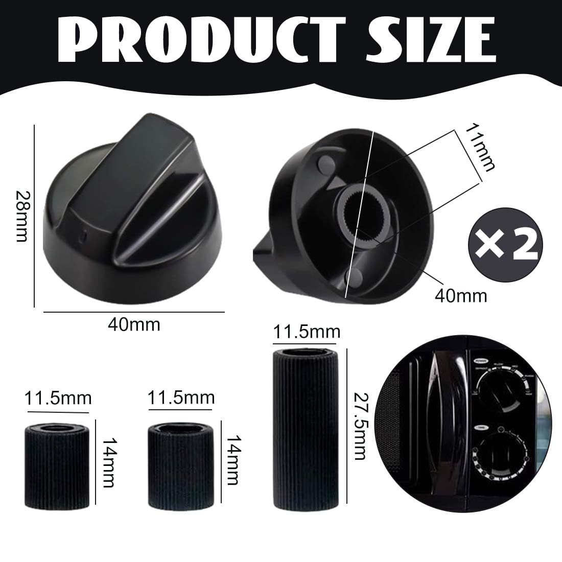 LACHT Pack 2 Manija Perillas Mando Universal Para Horno, Perilla Placa De Vitrocerámica, Perillas De Cocina, Manija Cocina De Gas, Incluye 3 Adaptadores, 4 Cm Diámetro (Negro) — view 2