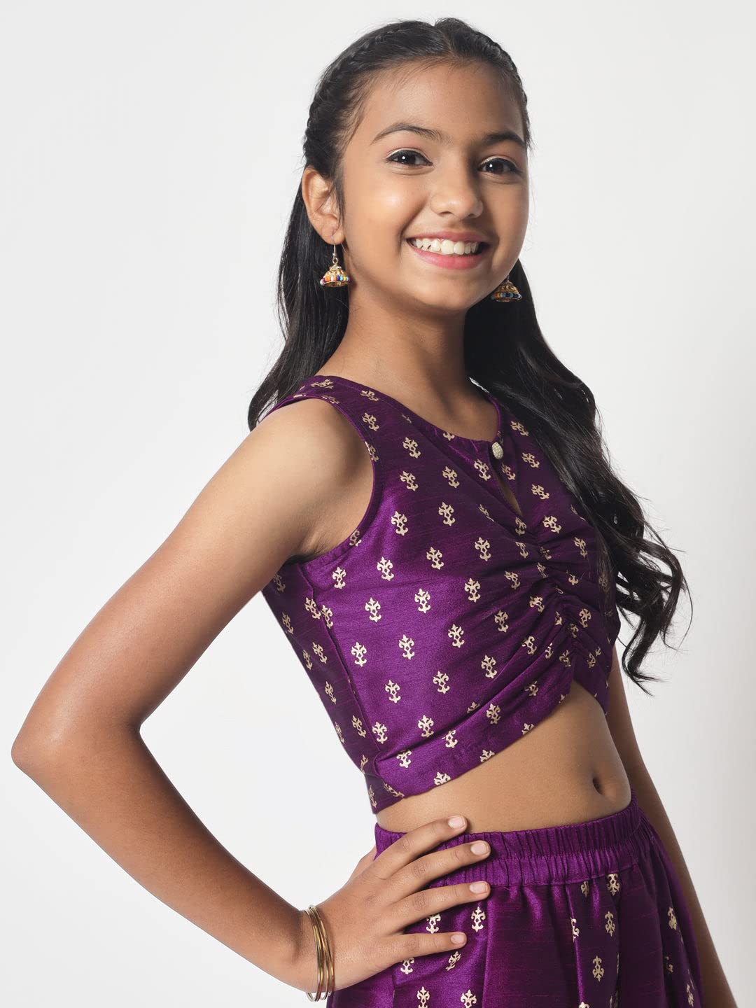 studio rasa Girls Dupion Block Printed Kids Top for Wedding Festives Party (GTC12312/15-16_Purple_15-16 Y) 1