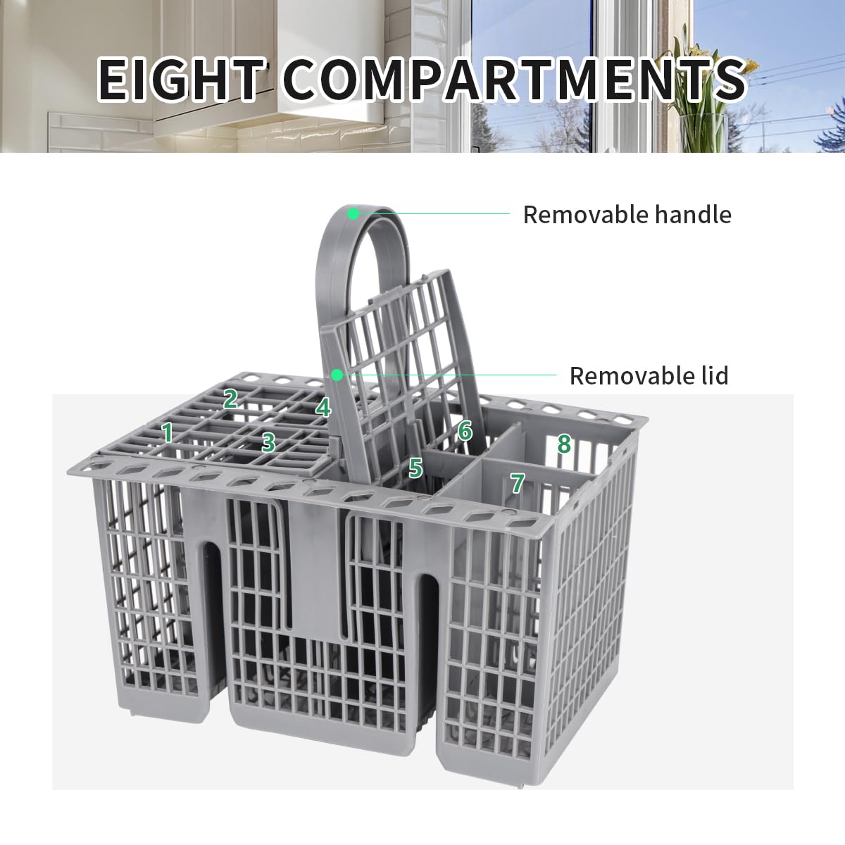 Maxdot Cestello Portaposate Per Lavastoviglie 40,6 Cm – 8 Scomparti Con Maniglia, Blu, Organizzatore Scolapiatti Per Cucina