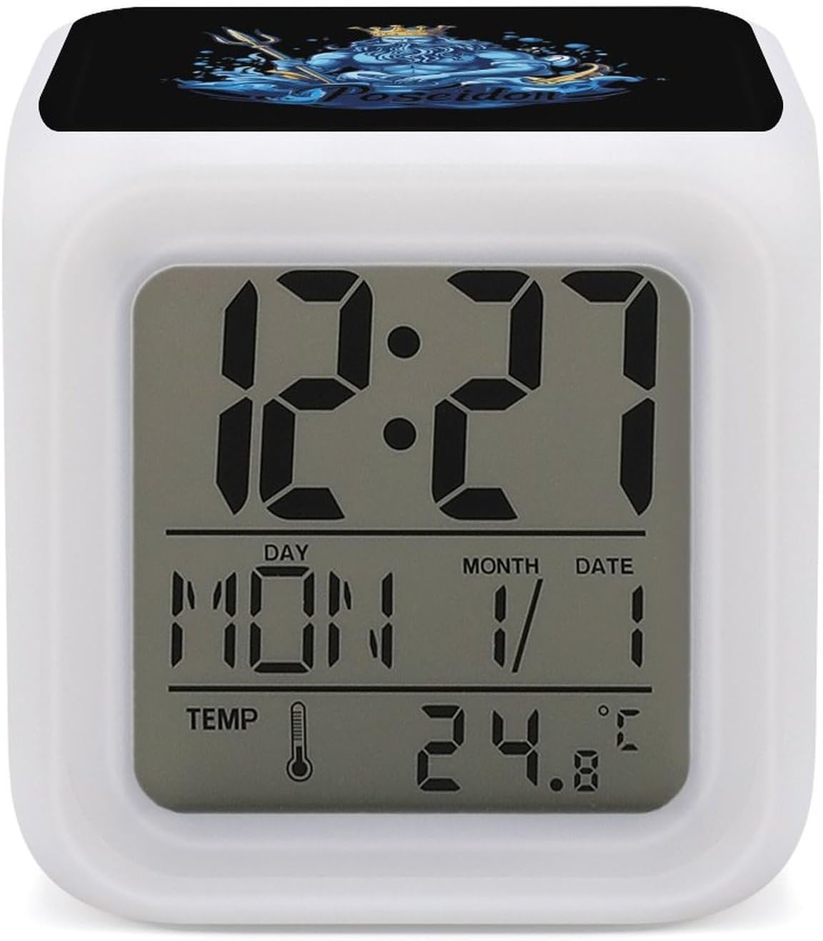 Poseidon-Greek God Funny Color Change Alarm Clock 7 Colors Cube Digital Clocks for Living Room Bedroom Office