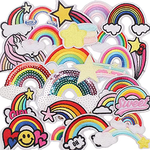 Qyrugcxs 25Pcs Kid Rainbow Sew on/Iron on Patch Applique Clothes Jeans Sewing Flowers Applique DIY Accessory