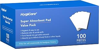 100 Count Super Absorbent Commode Pads for Bedside Commode Chairs, Bed Pans, and Portable Toilets, Fits Commode Liners and Bedpan Liners, for Adults, Seniors, Medical Care, and Camping