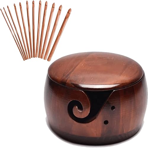 Tazón de hilo de madera, cuenco de hilo para tejer, cuencos de hilo de ganchillo, soporte para bolas, cuenco de almacenamiento para tejer bricolaje,
