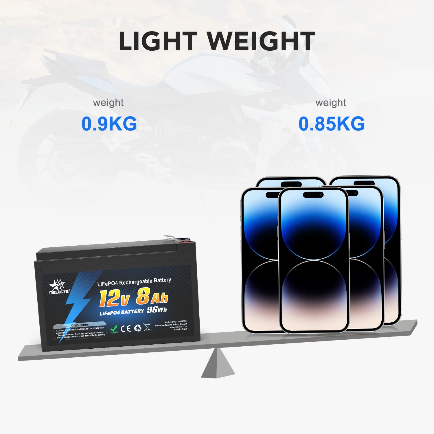 12V 8Ah Batería de Litio Batería LiFePO4 Ciclo Profundo 2000 Veces Recargable con BMS para Autocaravanas Caravana Carros de Golf Solares Fuente de Alimentación de Emergencia