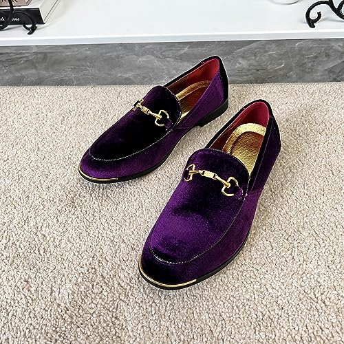 Image of FLQL Men's Luxury Velvet Penny Loafers Shoes Embroidery Suede Dress Loafers Daily Boats Shoes for Party Wedding Prom Size 7-13
