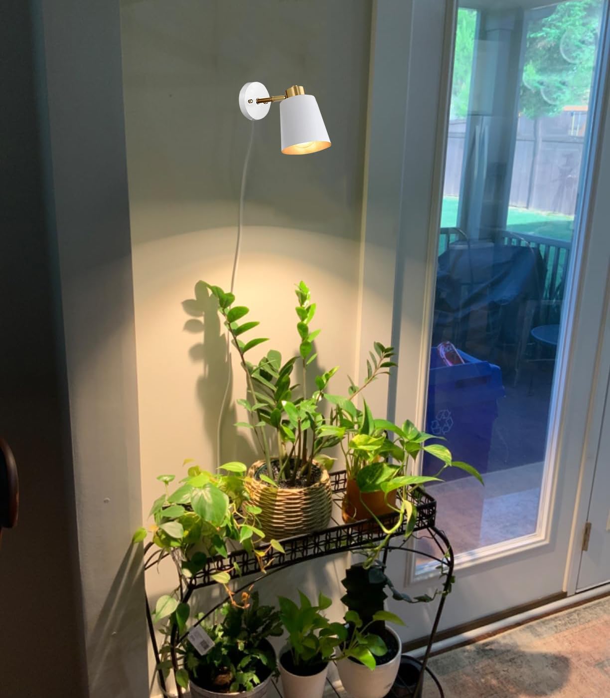 Hook Type Wall Mounted Plant Light Full Spectrum White Light 6000K 25W Bulb White Modern Plug in Cord Timing Wall Lamps for Indoor Growing Plants Flowers