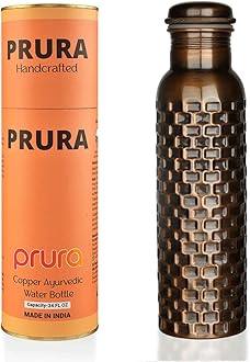 Black Bricks Design Pure Copper Water Bottle for Drinking Travel Water Bottle for Gym, Office, Hiking, Outdoor – Ayurvedic Bottle Joint Less Leak Proof