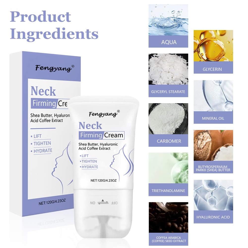Fengyang® Neck Firming Cream,Neck Collagen Cream with Massage Roller, Tightens, Lifts & Smooths Wrinkles for Loose Skin - Image 3