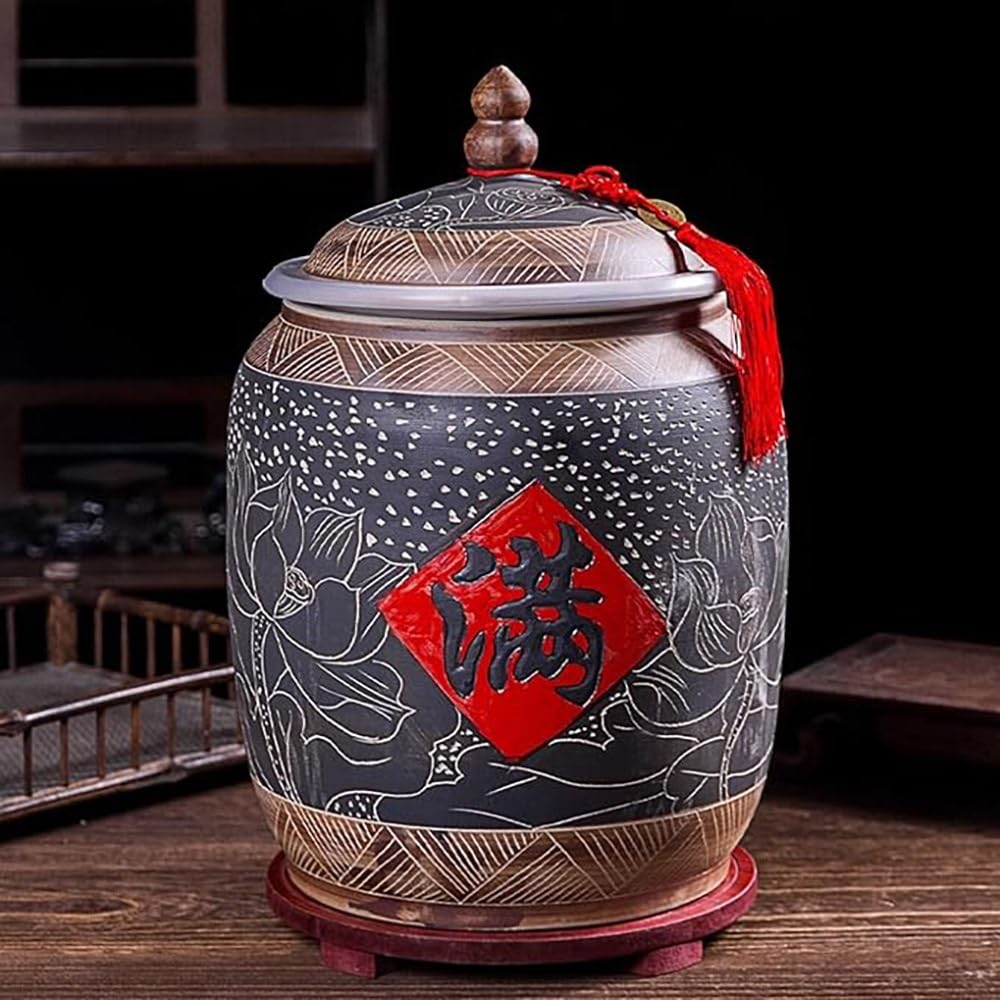 SXYHCK Ceramics Rice Jar, Home Grain Storage Ceramic Container, Large Capacity Food Dispenser, Porcelain Rice Storage Box For Flour Sugar Cereal Coffee(25kg/55lb)