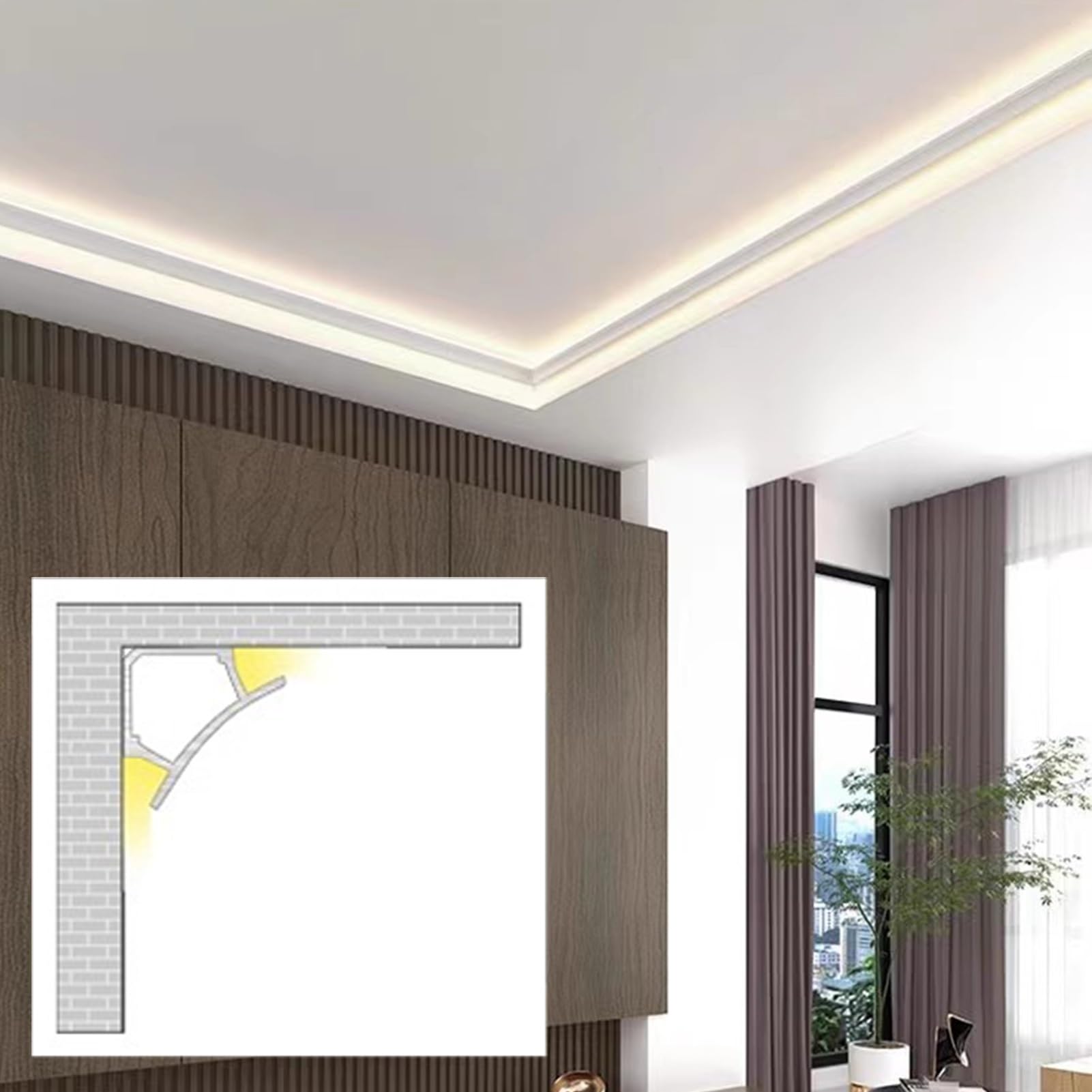 Aluminiowy kanał taśmowy LED do wykończenia wieńca sufitowego, pokrywa gniazda, oświetlenie pośrednie 2 m, liniowe oprawy oświetleniowe, poprawia wystrój domu
