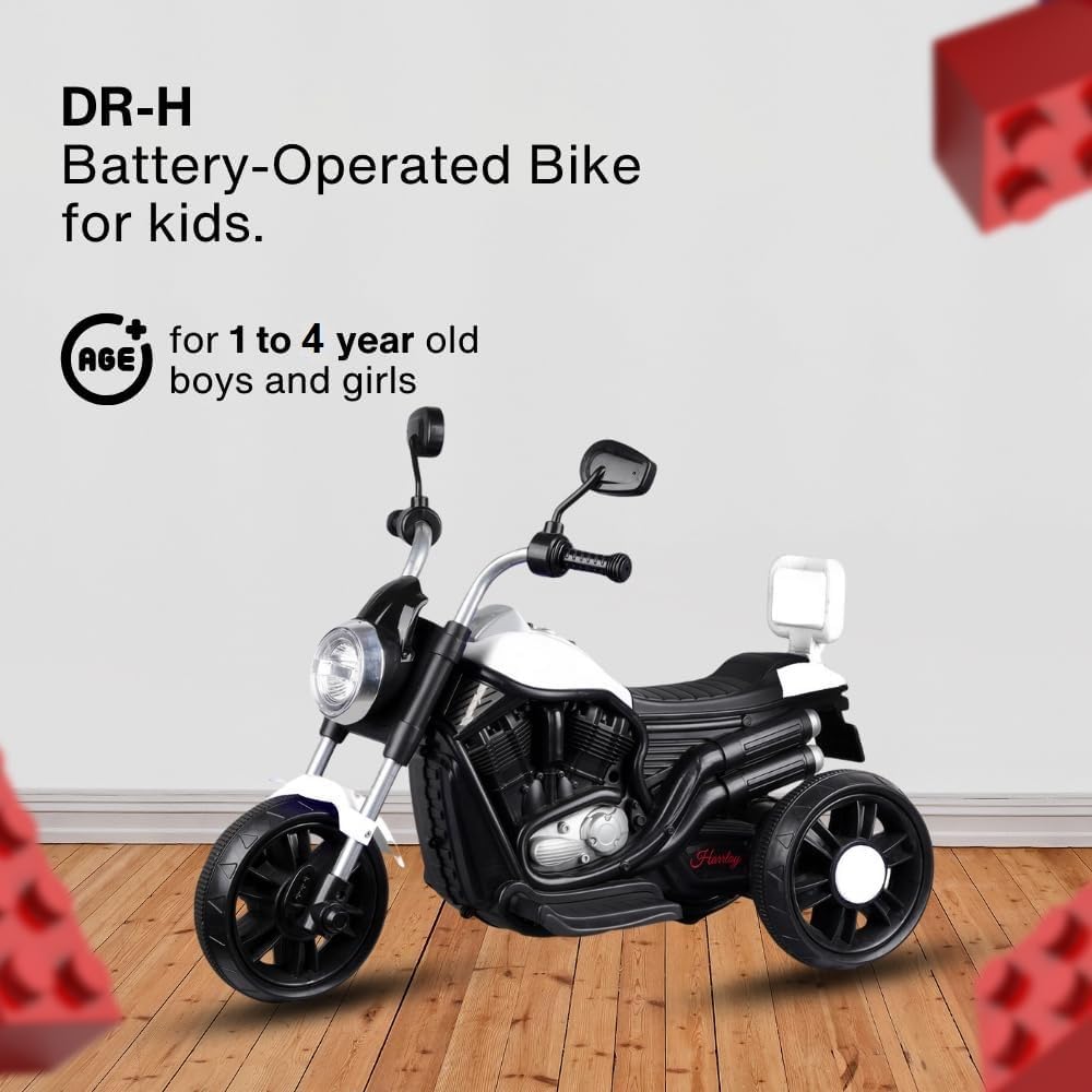 SHAKYA WORLD 3 Wheel Harley Bike Rechargeable Battery Operated Ride On Bike for Kids, 1 to 4 Years with Foot Accelerator (White) 4