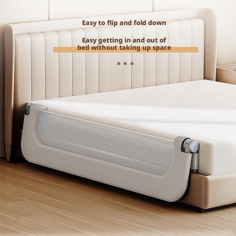 Baby Bed Rail Guard for Toddlers, Grey, Oxford Fabric, Iron Pipe, Rectangular, Swing Down Bedrail, Extra Tall Child Safety Side Railing for Crib, Twin, Full, Queen Bunk Size Bed (47 Inch)