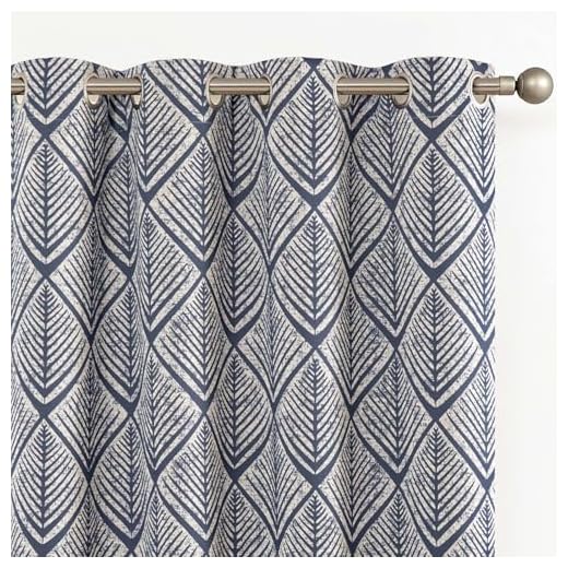 jinchan Moderate 80% Blackout Curtains Geometric Patterns Design Thermal Curtains Grommet Top Bedroom Window Curtains Room Darkening Thermal Insulated Curtains 72" L Blue on Beige
