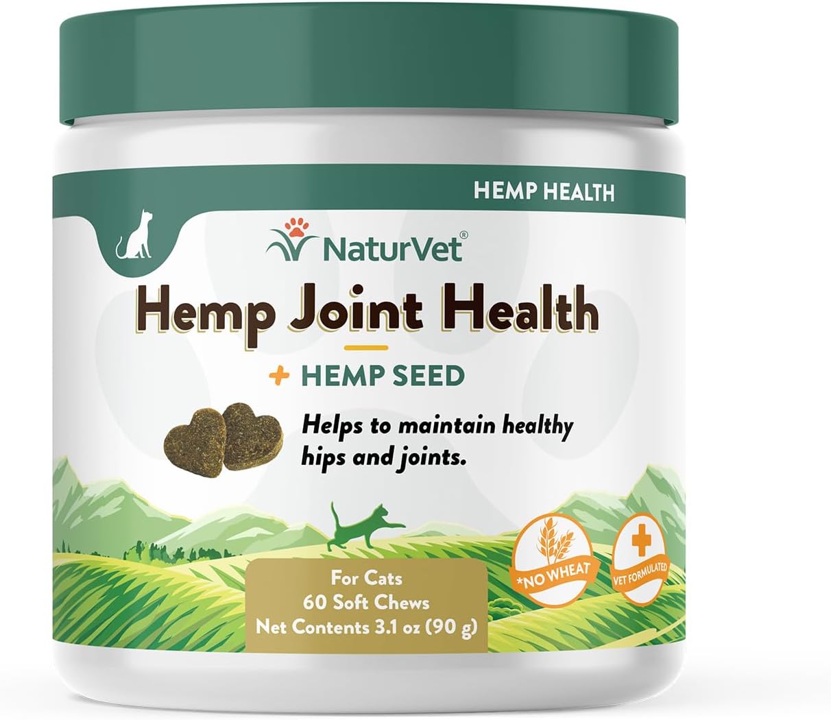 NaturVet – Hemp Joint Health for Cats – Plus Hemp Seed – 60 Soft Chews – Supports Healthy HIPS & Joints – Enhanced with Glucosamine, MSM & Hemp Seed– 30 Day Supply