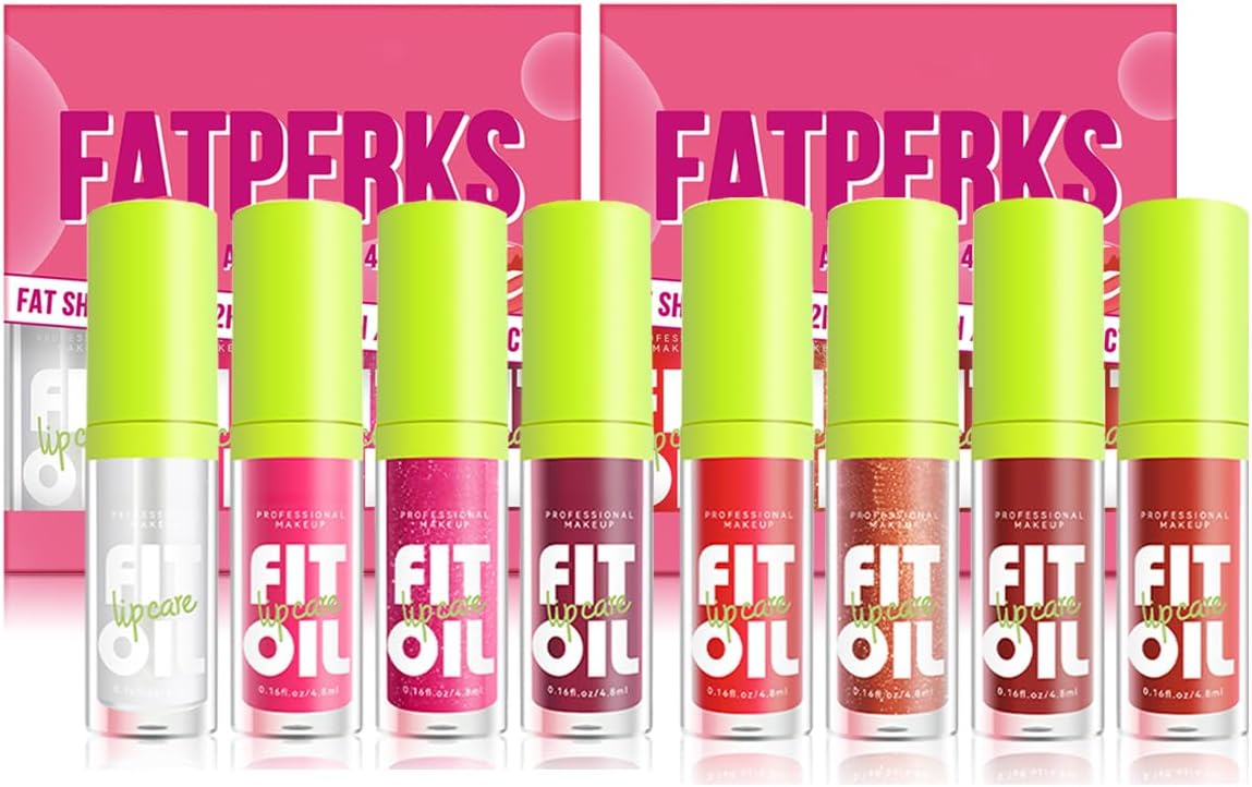 8 Colors Hydrating Lip Oil Set, Big Brush Head Moisturizing Lip Glow Oil, Shiny Moisturizing Lip Gloss, Nourishing & Non-Sticky Long Lasting Fresh Transparent Tinted Plumping Lip Oil (SetA+B)