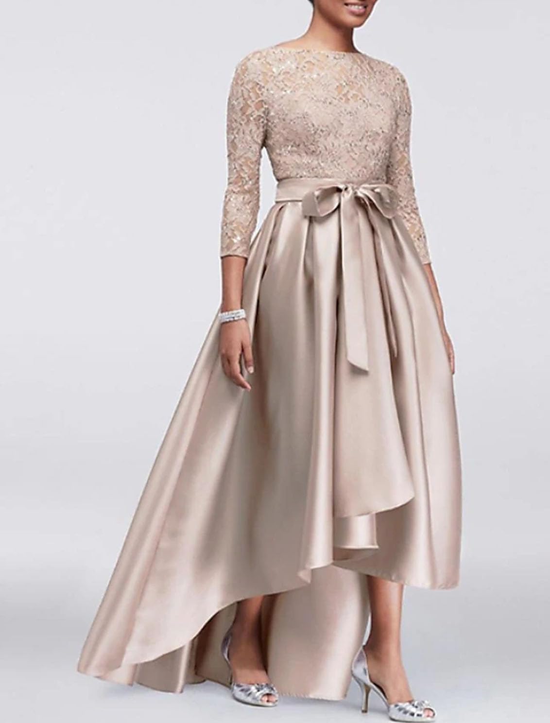 A-Line Elegant Mother of The Bride Dress Asymmetrical Jewel Neck 3/4 Length Sleeve Wedding Guest Dress Appliques 2025