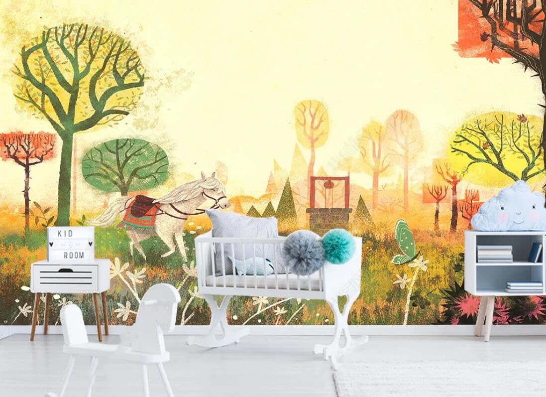 Poster géant mural pour agrandir un salon avec un paysage de forêt d'automne